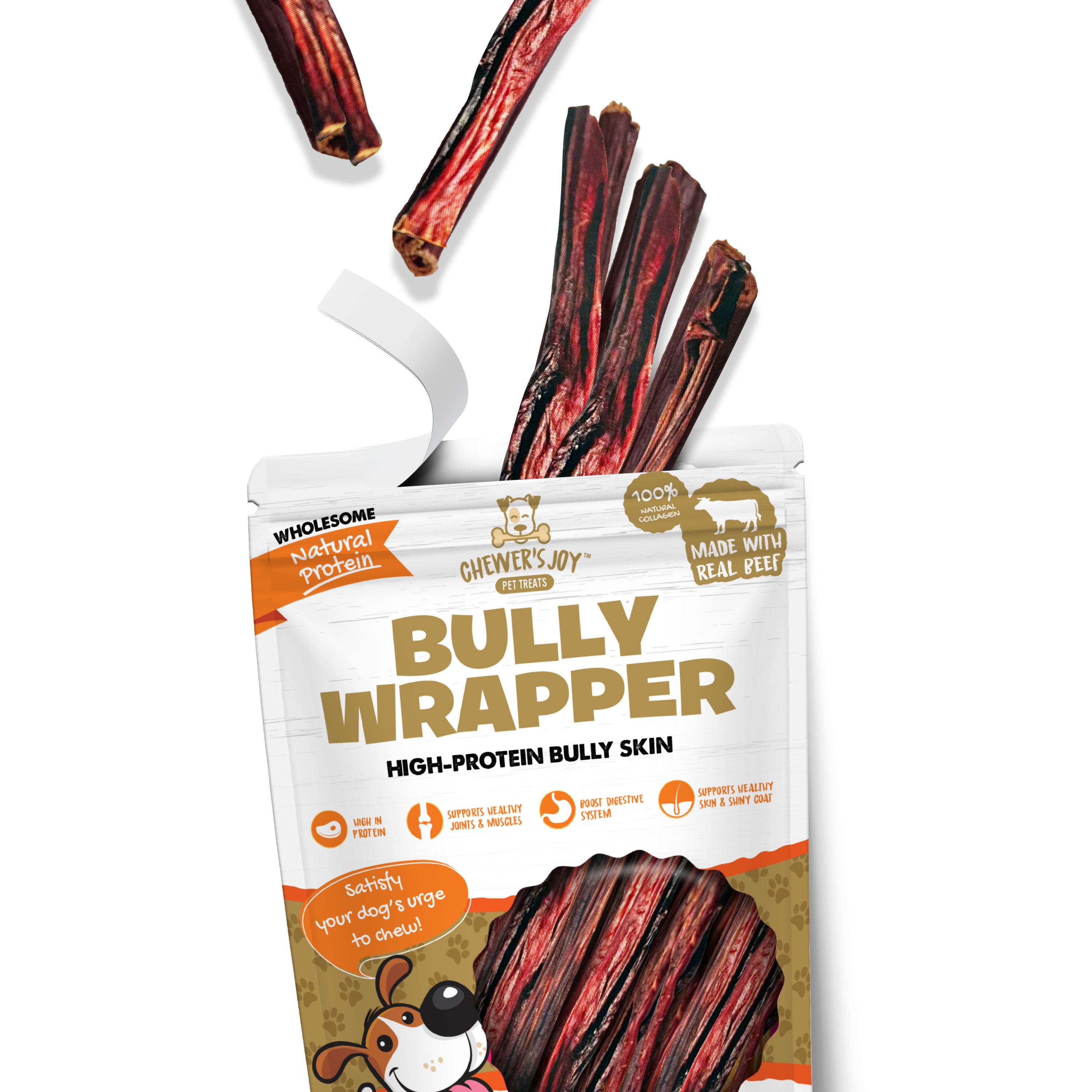 Chewer s Joy Bully Wrapper Bully Skin Sticks Dog Treats 4oz High in